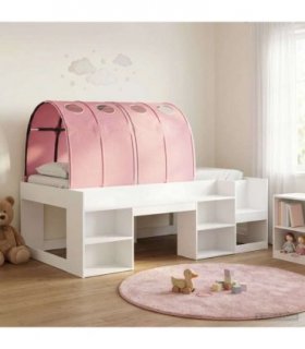 vidaXL Bed Frame with Tunnel 3 pcs White and Pink Engineered Wood