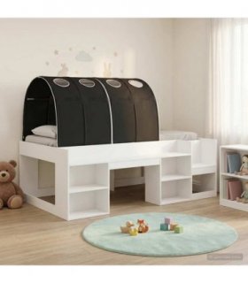 vidaXL Bed Frame with Tunnel 3 pcs White and Black Engineered Wood