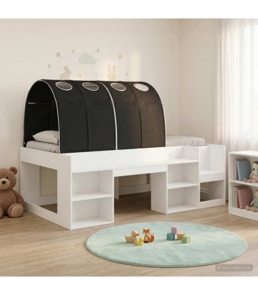 vidaXL Bed Frame with Tunnel 3 pcs White and Black Engineered Wood