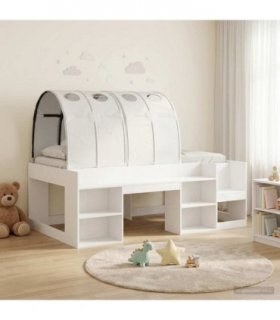 vidaXL Bed Frame with Tunnel with Shelf 3 pcs White Engineered Wood