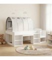 vidaXL Bed Frame with Tunnel with Shelf 3 pcs White Engineered Wood