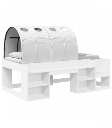 vidaXL Bed Frame with Tunnel with Shelf 3 pcs White Engineered Wood