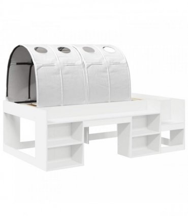 vidaXL Bed Frame with Tunnel with Shelf 3 pcs White Engineered Wood