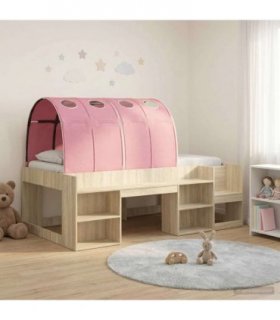 vidaXL Bed Frame with Tunnel 3 pcs Sonoma Oak and Pink Engineered Wood