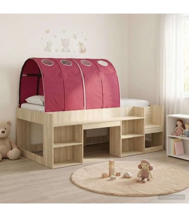 vidaXL Bed Frame with Tunnel 3 pcs Sonoma Oak and Red Engineered Wood
