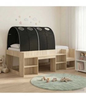 vidaXL Bed Frame with Tunnel with Shelf 3 pcs Sonoma Oak and Black