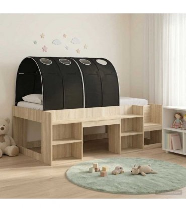vidaXL Bed Frame with Tunnel with Shelf 3 pcs Sonoma Oak and Black