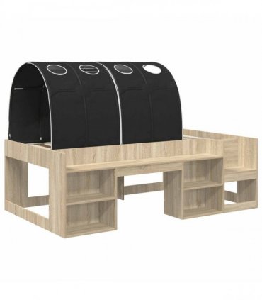 vidaXL Bed Frame with Tunnel with Shelf 3 pcs Sonoma Oak and Black