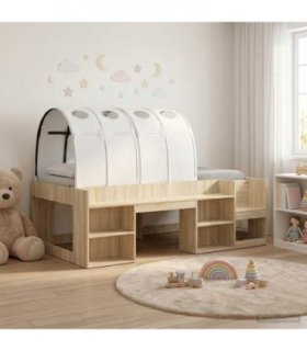 vidaXL Bed Frame with Tunnel with Shelf 3 pcs Sonoma Oak and White