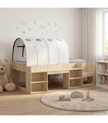 vidaXL Bed Frame with Tunnel with Shelf 3 pcs Sonoma Oak and White