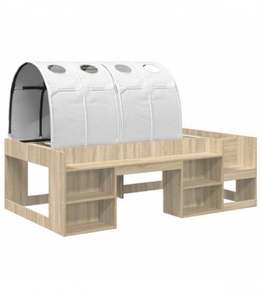 vidaXL Bed Frame with Tunnel with Shelf 3 pcs Sonoma Oak and White