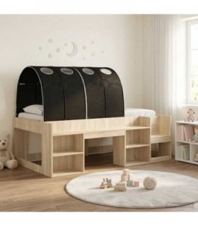 vidaXL Bed Frame with Tunnel with Shelf 3 pcs Sonoma Oak and Black