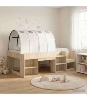 vidaXL Bed Frame with Tunnel with Shelf 3 pcs Sonoma Oak and White