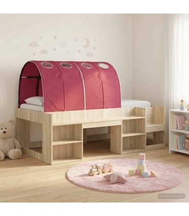 vidaXL Bed Frame with Tunnel 3 pcs Sonoma Oak and Red Engineered Wood