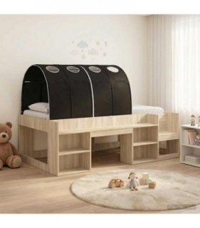vidaXL Bed Frame with Tunnel with Shelf 3 pcs Sonoma Oak and Black