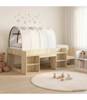 vidaXL Bed Frame with Tunnel with Shelf 3 pcs Sonoma Oak and White