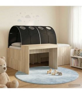 vidaXL Bed with Tunnel 3 pcs Sonoma Oak and Black Engineered Wood