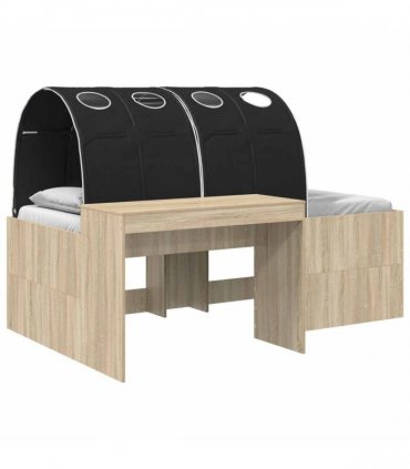 vidaXL Bed with Tunnel 3 pcs Sonoma Oak and Black Engineered Wood