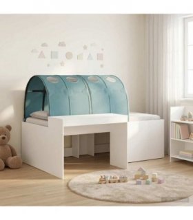 vidaXL Bed with Tunnel 3 pcs White and Light Blue Engineered Wood