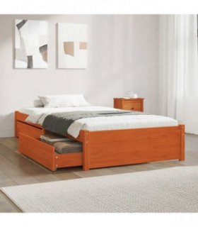 vidaXL Bed Frame with Drawer with Storage 3 pcs Wax Brown Pine Wood
