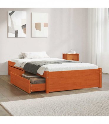 vidaXL Bed Frame with Drawer with Storage 3 pcs Wax Brown Pine Wood