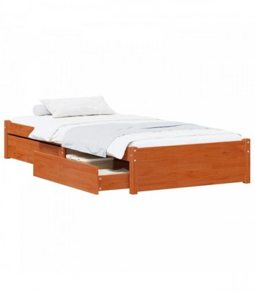 vidaXL Bed Frame with Drawer with Storage 3 pcs Wax Brown Pine Wood
