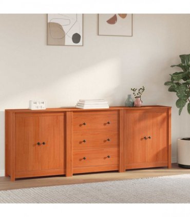 vidaXL Sideboard 3 pcs Wax Brown 210 x 35 x 80 cm Solid Pine Wood