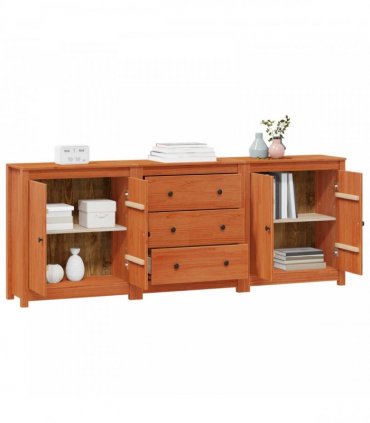 vidaXL Sideboard 3 pcs Wax Brown 210 x 35 x 80 cm Solid Pine Wood