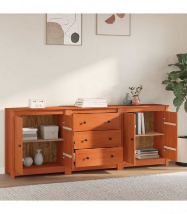 vidaXL Sideboard 3 pcs Wax Brown 210 x 35 x 80 cm Solid Pine Wood