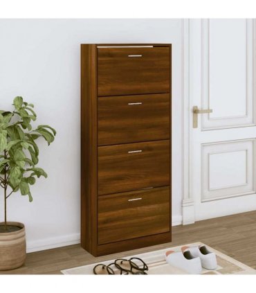 vidaXL Shoe Cabinet Brown Oak 63x24x147 cm Engineered Wood
