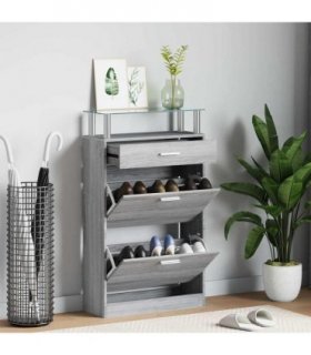 vidaXL Shoe Cabinet Grey Sonoma 63x24x104 cm Engineered Wood