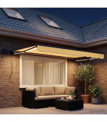 vidaXL Manual Awning with Solar LED 3.5 x 2 m Sand 100% Polyester