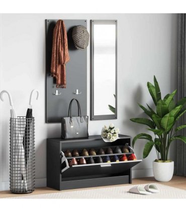 vidaXL 3-in-1 Shoe Cabinet Set Black Engineered Wood