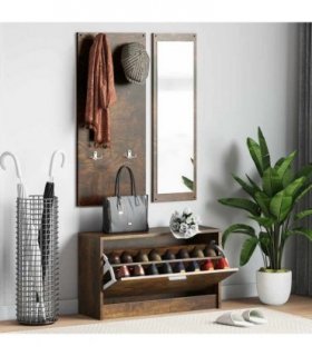 vidaXL 3-in-1 Shoe Cabinet Set Smoked Oak Engineered Wood