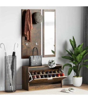 vidaXL 3-in-1 Shoe Cabinet Set Smoked Oak Engineered Wood