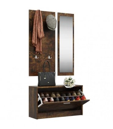 vidaXL 3-in-1 Shoe Cabinet Set Smoked Oak Engineered Wood