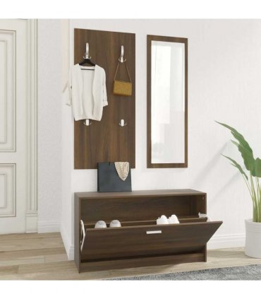 vidaXL 3-in-1 Shoe Cabinet Set Brown Oak Engineered Wood