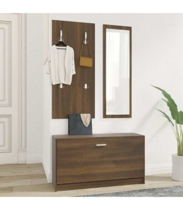 vidaXL 3-in-1 Shoe Cabinet Set Brown Oak Engineered Wood