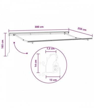 vidaXL Manual Awning 3 x 2.5 m Light Grey and White Stripe