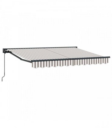 vidaXL Manual Awning 4.5 x 3 m Light Grey and White Stripe