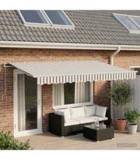 vidaXL Manual Awning 4.5 x 3.5 m Light Grey and White Stripe