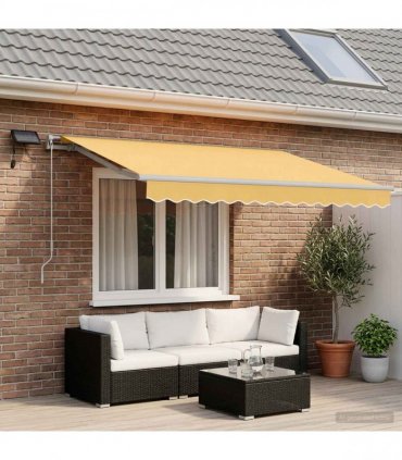 vidaXL Manual Awning with Solar LED 4.5 x 3.5 m Sand 100% Polyester