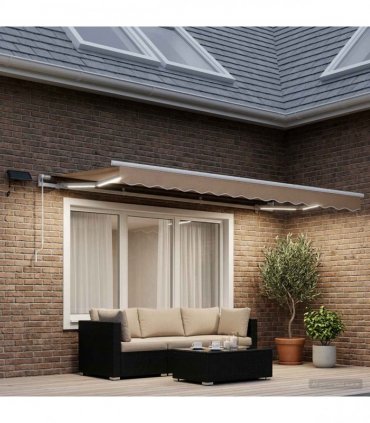vidaXL Manual Awning with Solar LED 4.5 x 3.5 m Taupe 100% Polyester