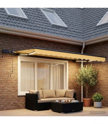 vidaXL Manual Awning with Solar LED 4.5 x 3.5 m Sand 100% Polyester