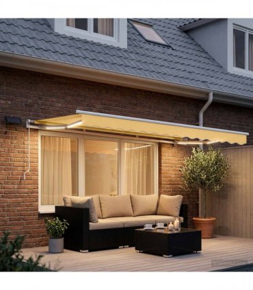 vidaXL Manual Awning with Solar LED 5 x 3 m Sand 100% Polyester