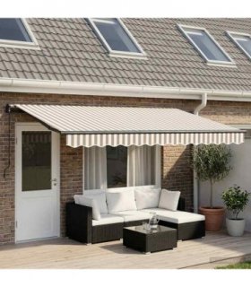 vidaXL Manual Awning 5 x 3 m Light Grey and White Stripe