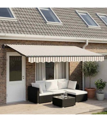 vidaXL Manual Awning 5 x 3 m Light Grey and White Stripe