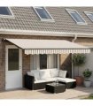 vidaXL Manual Awning 5 x 3 m Light Grey and White Stripe