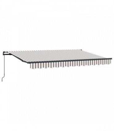 vidaXL Manual Awning 5 x 3 m Light Grey and White Stripe