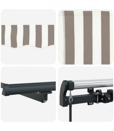 vidaXL Manual Awning 5 x 3 m Light Grey and White Stripe